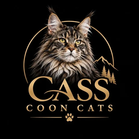 Cass Coon Cats logo: a Maine Coon in a gold circle above the words Cass Coon Cats