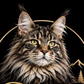 Cass Coon Cats logo: a Maine Coon in a gold circle